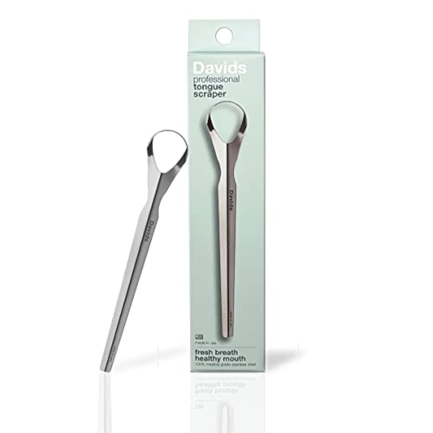 Davids Tongue Scraper for Adults and Kids, 100% Medical Grade Professional Stainless Steel Tongue Scraper, Made in USA