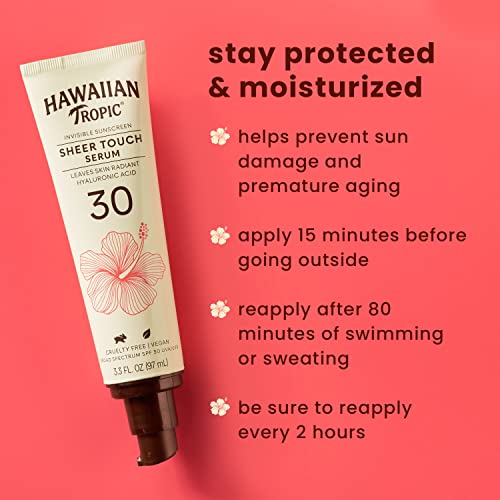 Hawaiian Tropic Sheer Touch Body Serum SPF 30, 3.3 oz | Hyaluronic Acid Serum, Sunscreen , Hydrating Serum, Travel Size, SPF 30, 3.3 oz