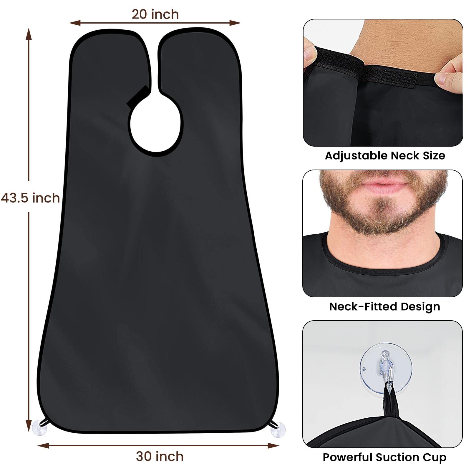 Beard Bib, Stocking Stuffers Christmas White Elephant Gifts for Men Adults Dad Husband, Beard Hair Trimmer Catcher for Sink, Non-Stick Beard Cape with 3 Suction Cups, Grooming Accessories(Black)