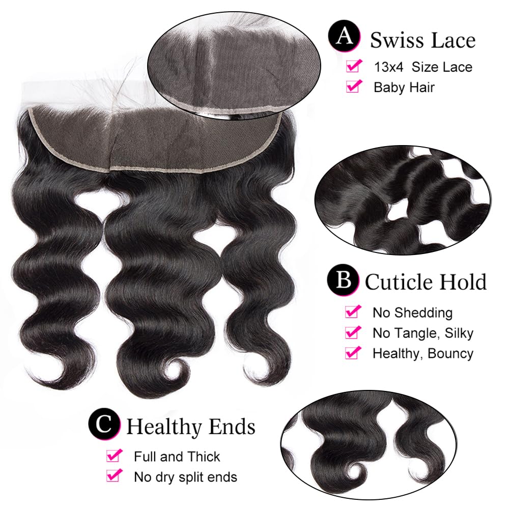 13x4 Frontal Body Wave Lace Frontal 100% Human Hair Ear to Ear lace Frontal 13x4 Body wave hd Transparent Lace Frontal Only with Baby Hair Natural Color (13x4 Lace Frontal, 10 Inch)