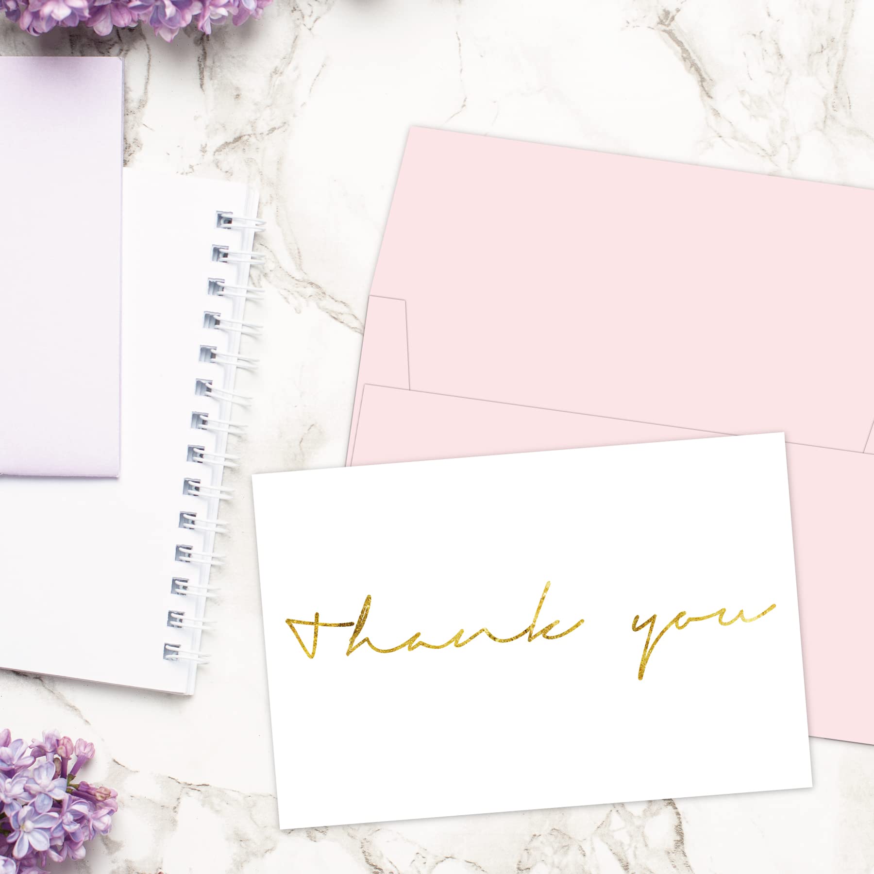 Gooji 4x6 Gold Foil Thank You Cards with Matching Peel-and-Seal Pink Envelopes (20-Pack)