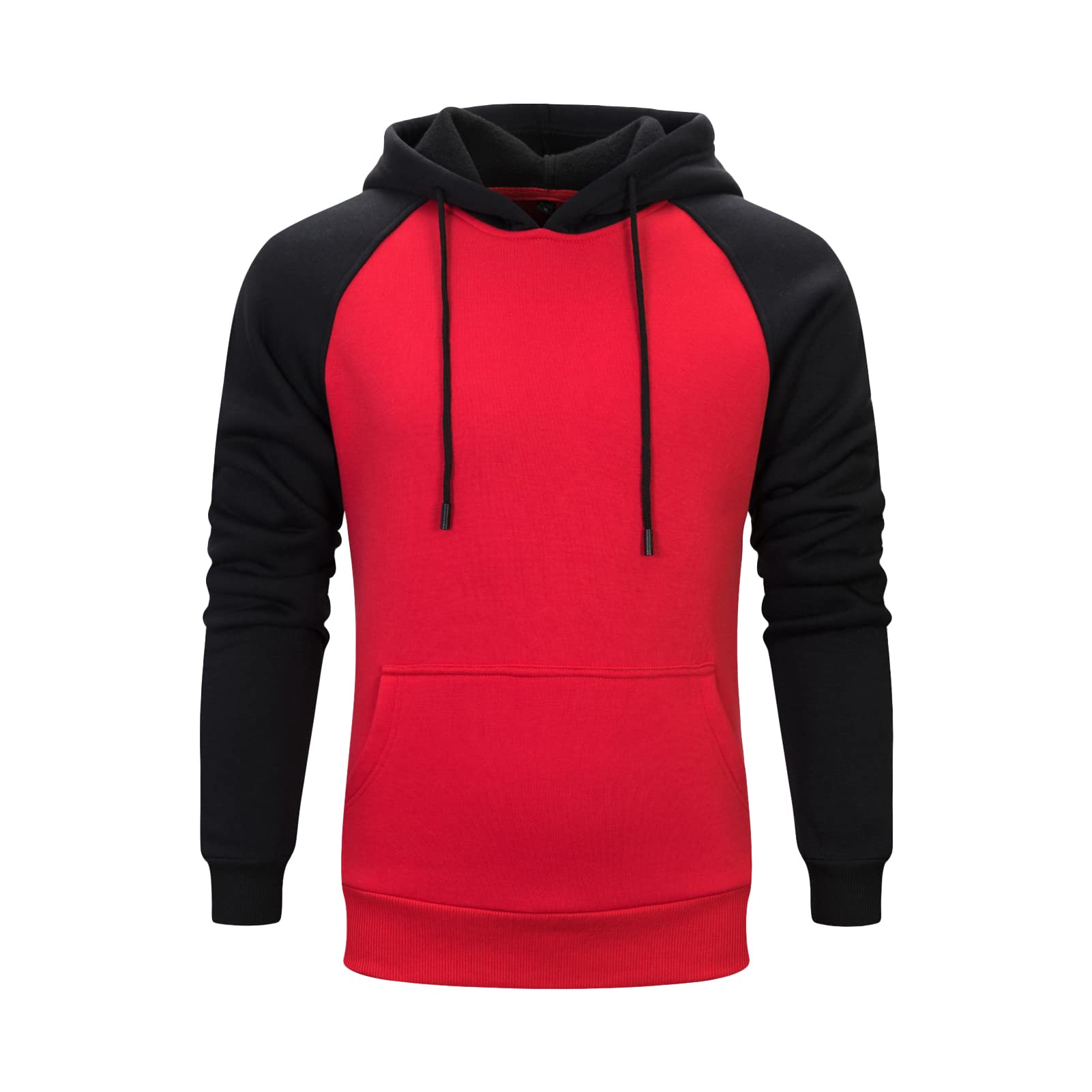 Maiyifu-GJ Men's Fleece Color Block Pullover Hoodies Slim Fit Drawstring Hooded Sweatshirt Casual Long Sleeve Gym Hoodie (Red,Small)