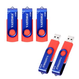 vastdigi 8gb usb flash drives 5 pack usb 2.0 flash drive swivel memory stick thumb drives with led light for data storage and backup