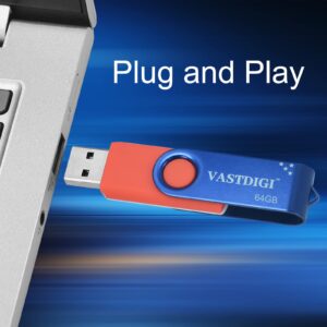 VASTDIGI 64GB USB Flash Drives 5 Pack USB 2.0 Flash Drive Swivel Memory Stick Thumb Drives with LED Light for Data Storage and Backup