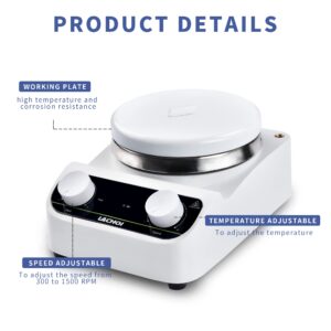 LACHOI Magnetic Stirrer Hot Plate Mixer 280℃ Hot Plate Magnetic Stir Plate 300-1500RPM 5000ml Stirring Capacity Magnetic Hotplate Stirrer with Stirring Bar Lab Stirrer(Heating)