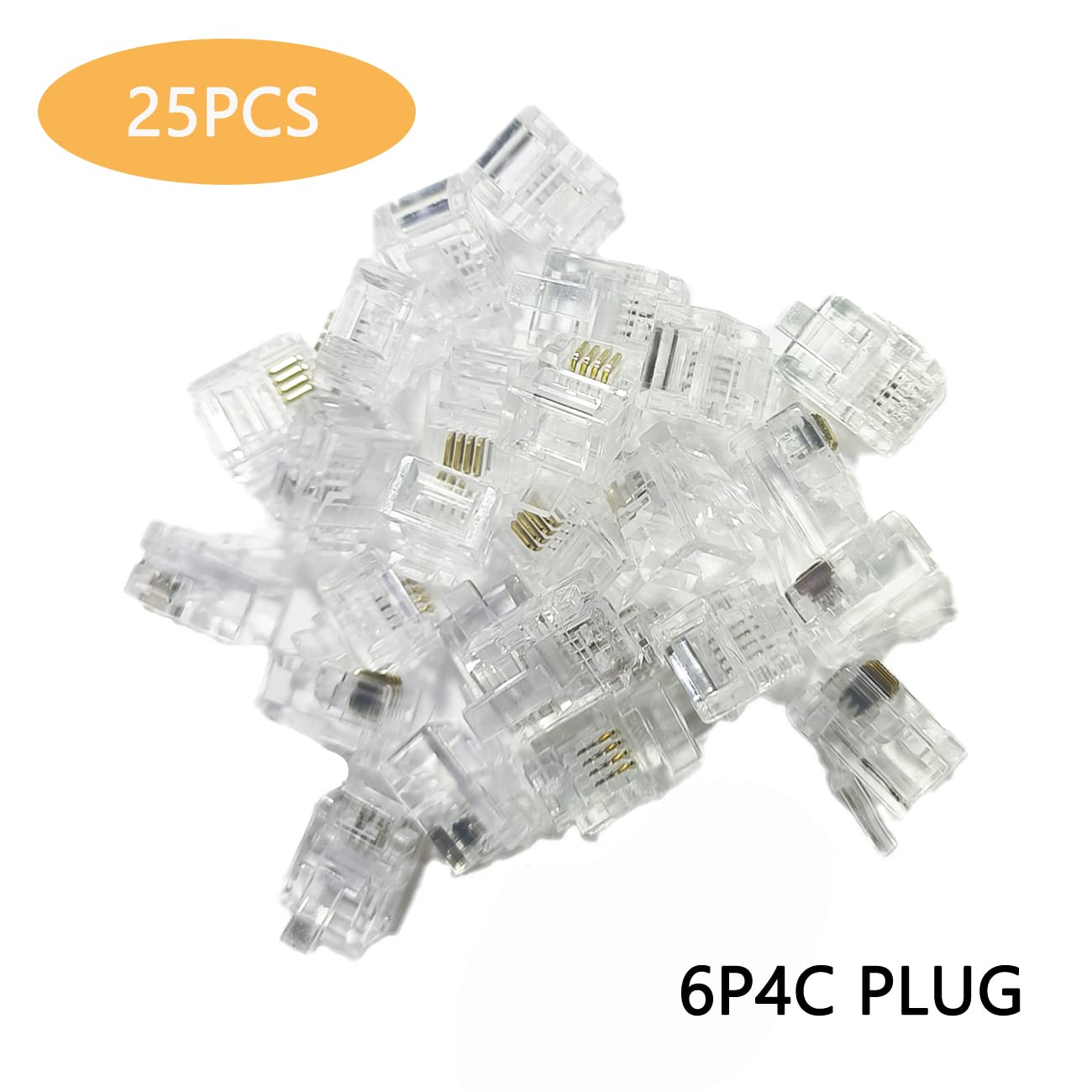 Hetjosee RJ11 Connectors 25 Pack 6P4C Plug Telephone Modular Plug Phone Jack Adapter Crimp End Telephone Cord Connector