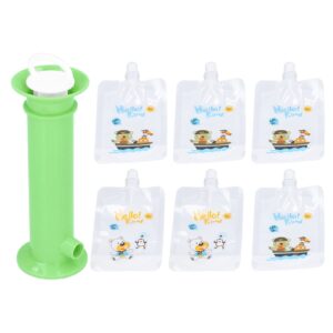 7pcs Set Baby Food Pouch Maker Reusable Pure Color Pouches Toddler Fruit Squeeze Puree Filler for Kids(Green)