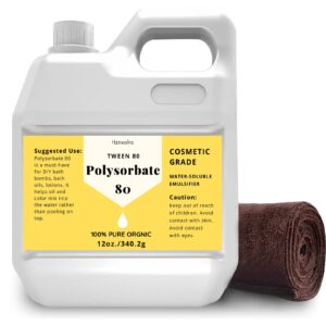 12 oz polysorbate 80 for bath bombs, premium polysorbate 80 (sorbitan oleate) liquid, 100% pure, cosmetics grade, gentle on skin, suitable for making lotions, shampoos, body washes and more