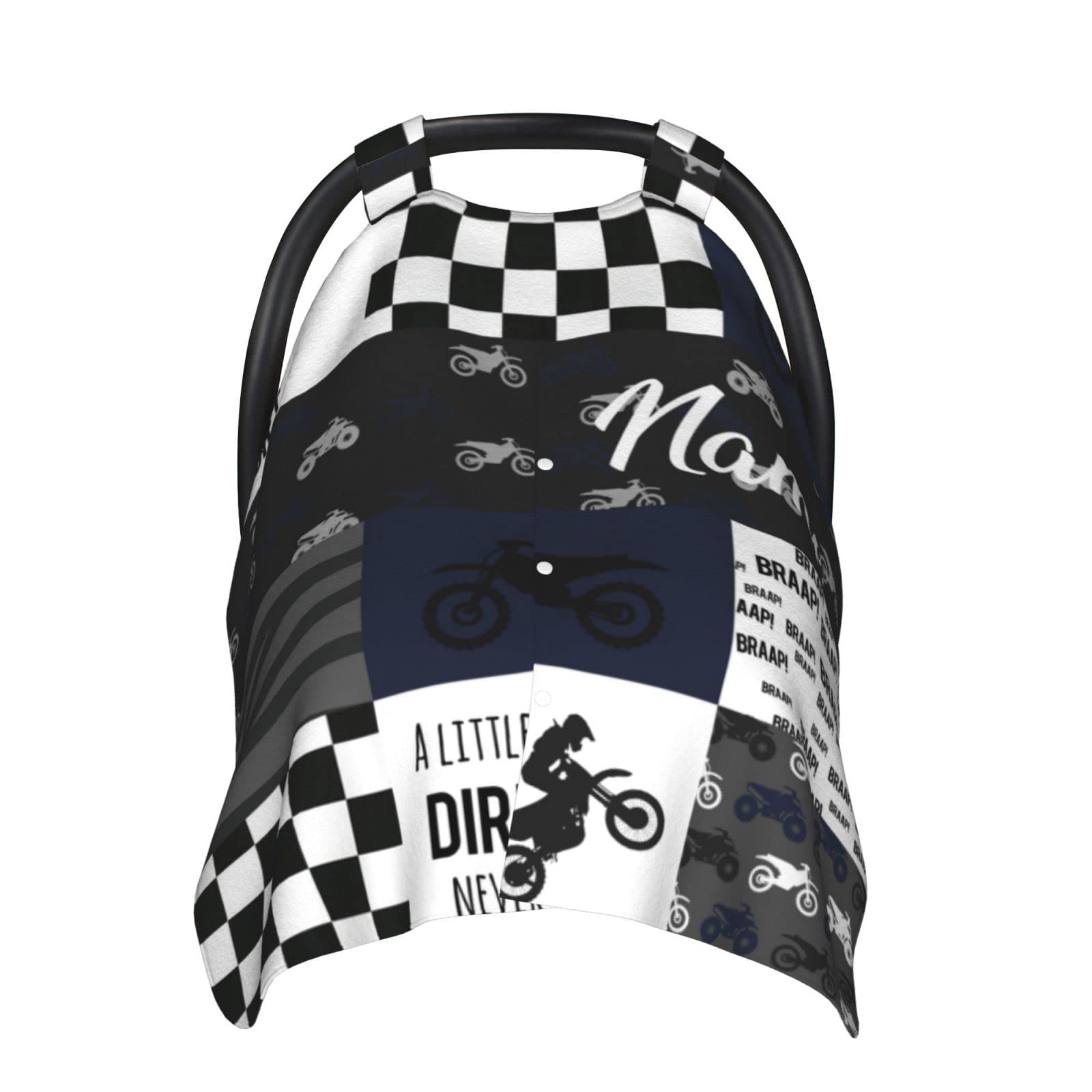 Personalized Dirt Bike Black Baby Car Seat Canopy for Babies with Name, Custom Motocross Car Seat Covers for Boys, Opening Minky Nursing Breastfeeding Cover Infant Carseat Canopies for Newborn