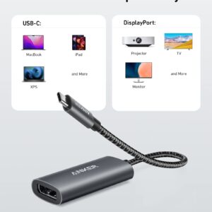 Anker USB C to DisplayPort (8K@60Hz or 4K@144Hz), 518 USB C Adapter (8K DisplayPort), USB C to DP 1.4, for MacBook Pro, MacBook Air, iPad Pro, Pixelbook, XPS, and More