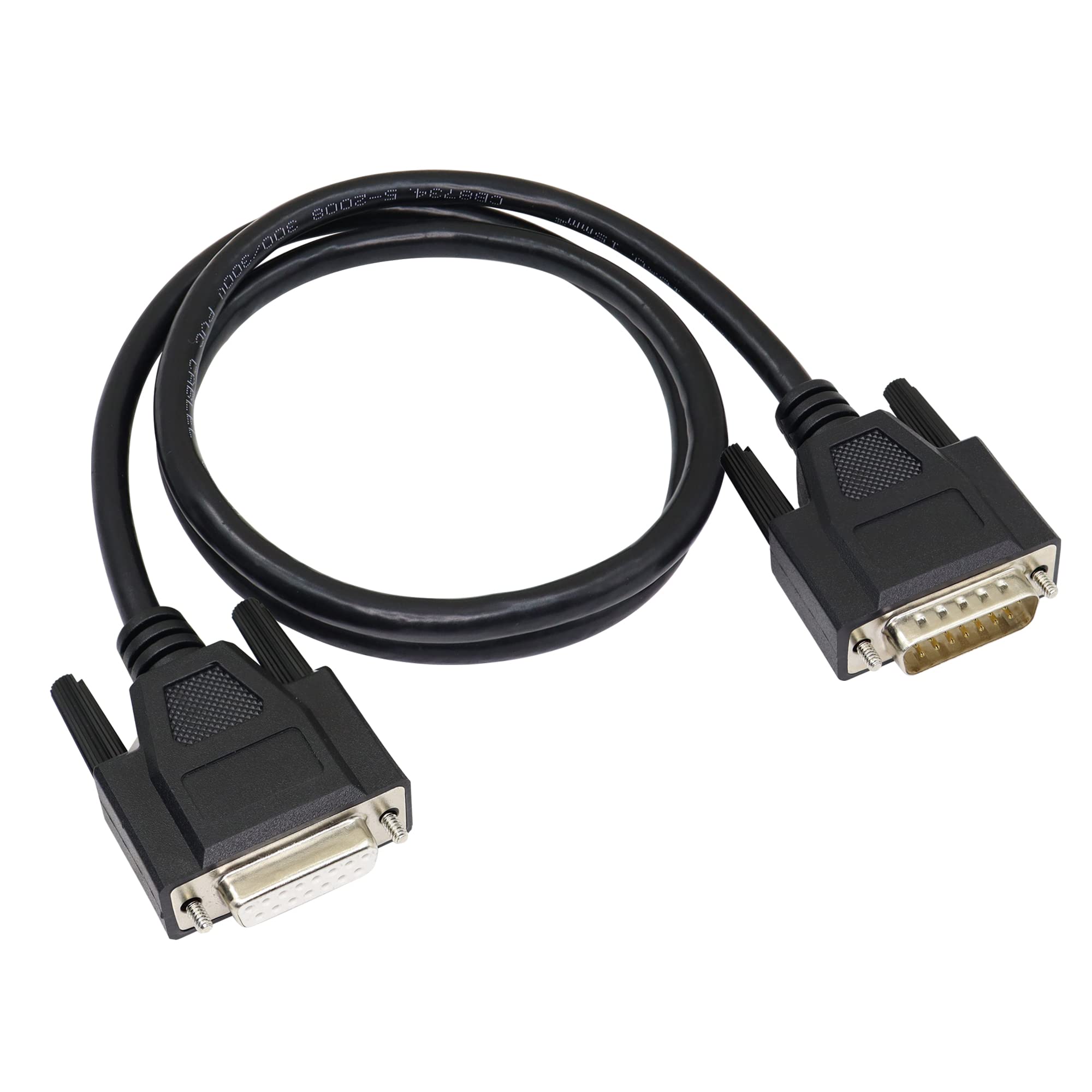 RIIEYOCA DB15 Male to Female Serial Cable, Male to Female 15 Pin Gold Plated Connecter Straight Through Cord, for Data Communication 1M（Black）