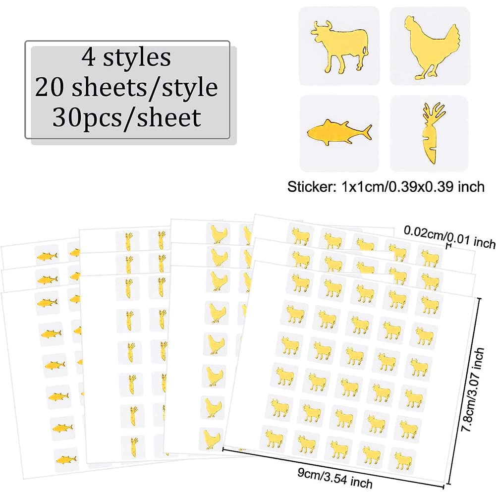 OLYCRAFT 2400Pcs 4 Styles Gold Meal Stickers 0.4 inch Cow/Fish/Chicken/Carrot Meal Choice Stickers Place Card Stickers Wedding Banquet Meal Indicator Stickers for Kitchen Sticker