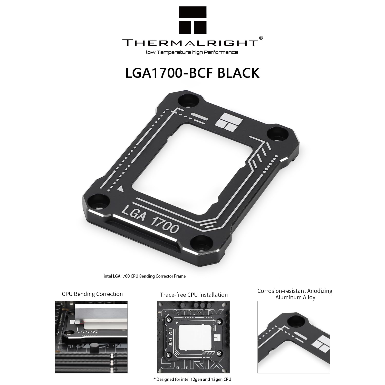 Thermalright Intel 13/14th Generation LGA1700 Anti-Bending Buckle,Curved Pressure Plate,CPU Fixing Buckle,CPU Stress Bending Correction Fixer, Fully Fitted and Fixed Without Trace Installation (Black)