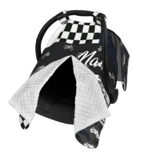 Personalized Dirt Bike Black Baby Car Seat Canopy for Babies with Name, Custom Motocross Car Seat Covers for Boys, Opening Minky Nursing Breastfeeding Cover Infant Carseat Canopies for Newborn