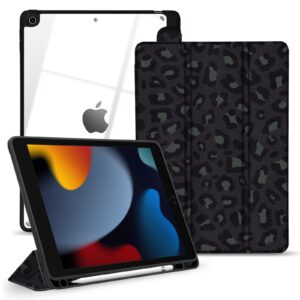 topperfekt hybrid slim case for ipad 9th / 8th / 7th generation (2021/2020 / 2019) 10.2 inch - [built-in pencil holder] shockproof cover with clear transparent back shell, auto sleep wake leopard