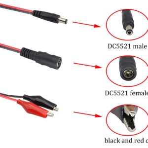 HCFeng DC Plug Power Adapter Cable, 12V DC Male/Female Jack to Alligator Clip Power Cable DC5521(5.5mmx2.1mm) Cable with Double Alligator Clips for CCTV Camera and Lighting[4pack /50cm]