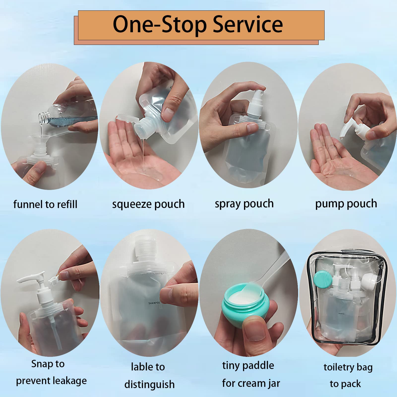 29 PCS Travel Size Refillable Empty Squeeze Pouch TSA Approved Travel Pouches for Toiletries Liquid Travel Containers Leak Proof Portable Travel Fluid Makeup Packing Bag for Cosmetics 30/50/100ml