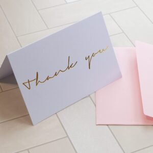 Gooji 4x6 Gold Foil Thank You Cards with Matching Peel-and-Seal Pink Envelopes (20-Pack)