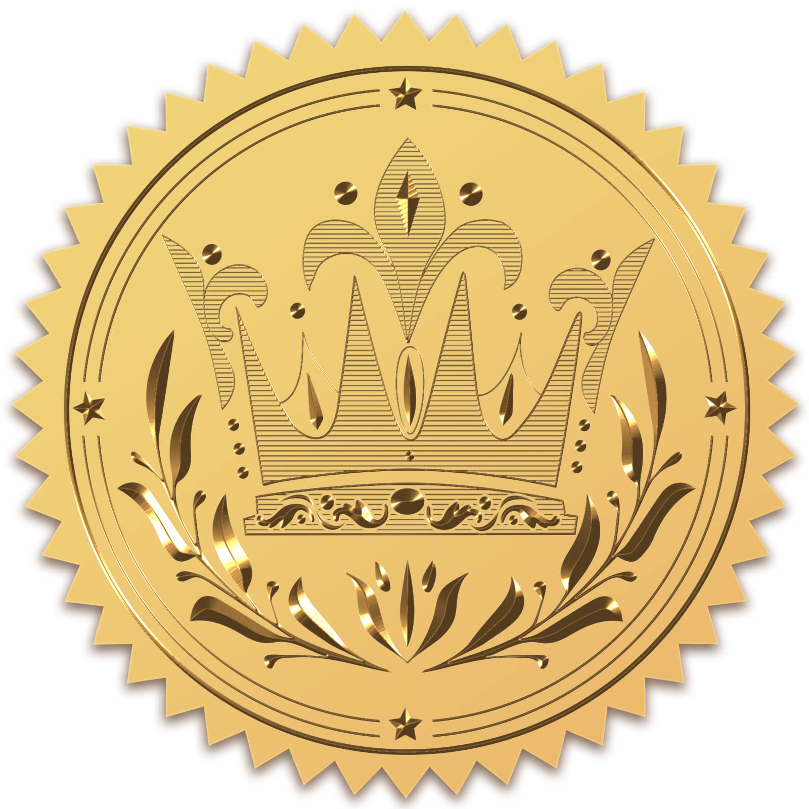 CRASPIRE Crown Stickers 2" Gold Foil Sticker 100pcs Certificate Seals Gold Embossed Round Embossed Foil Seal Stickers for Envelopes Invitation Card Diplomas Awards Graduation Celebration