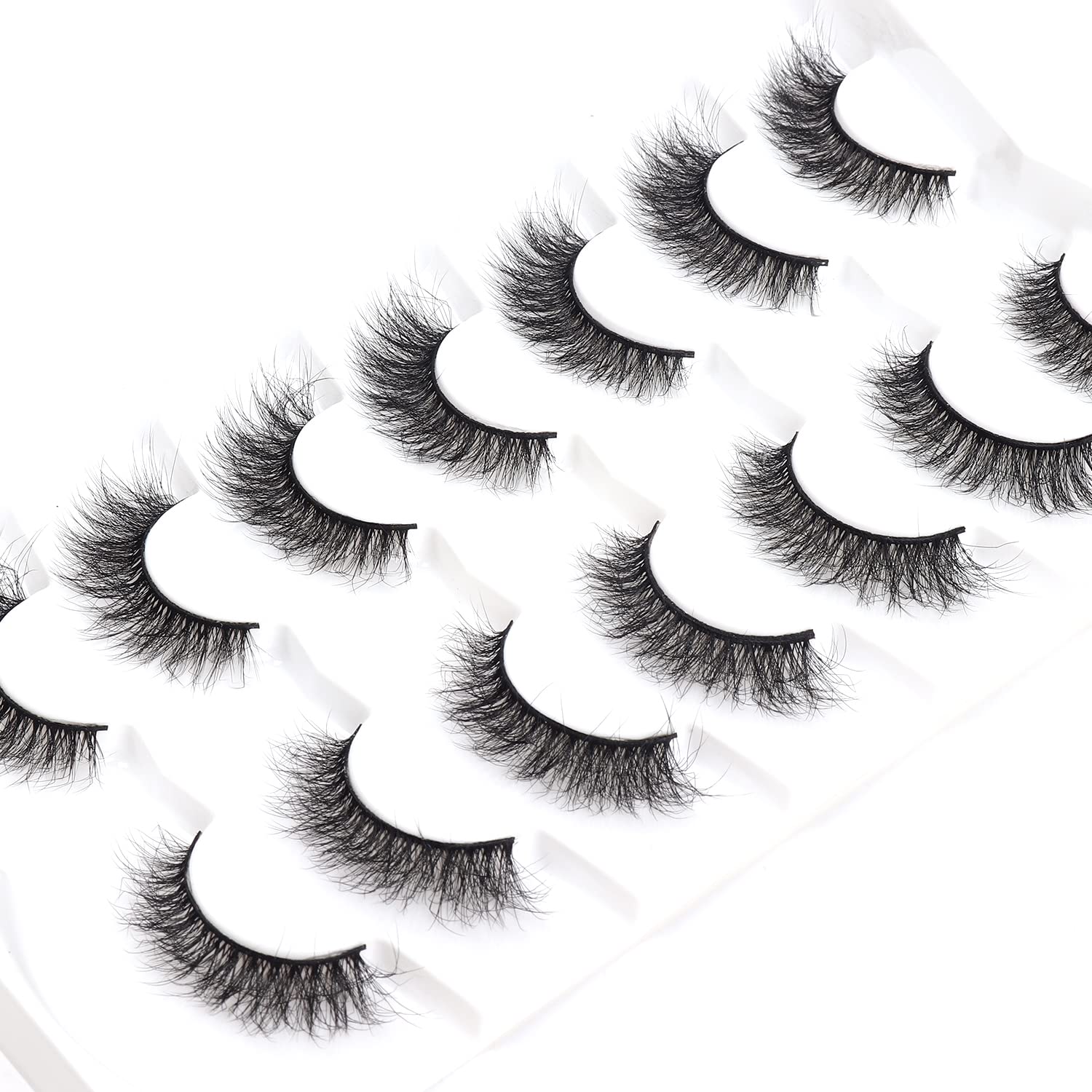 Wleec Beauty 14mm Cat Eye Eyelashes 7 Pairs 3D Wispy Fluffy False Lashes Natural Fake Eyelashes FM48