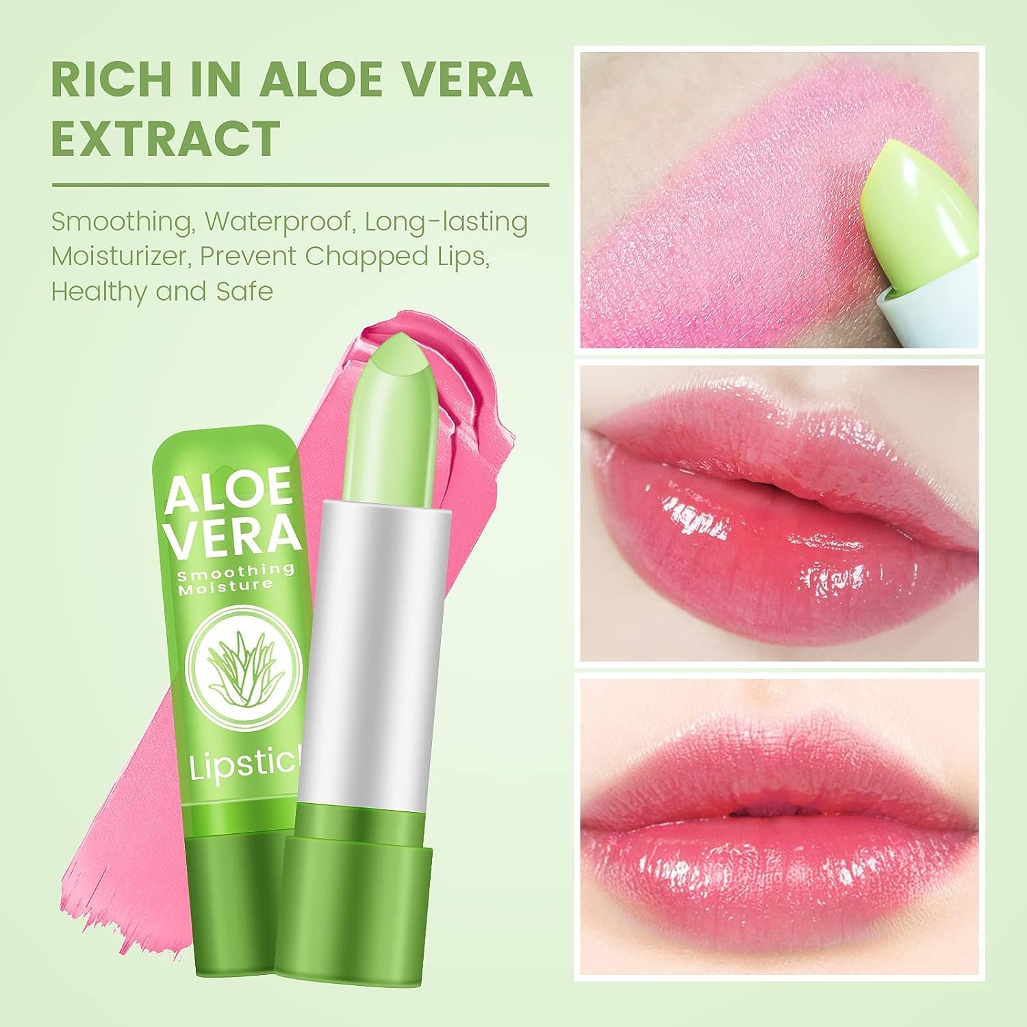 Ownest 5 Packs Aloe Vera Lipstick, Long Lasting Nutritious Soothing Lip Balm, Lips Moisturizing Magic Temperature Color Change Lipstick, Lip Care