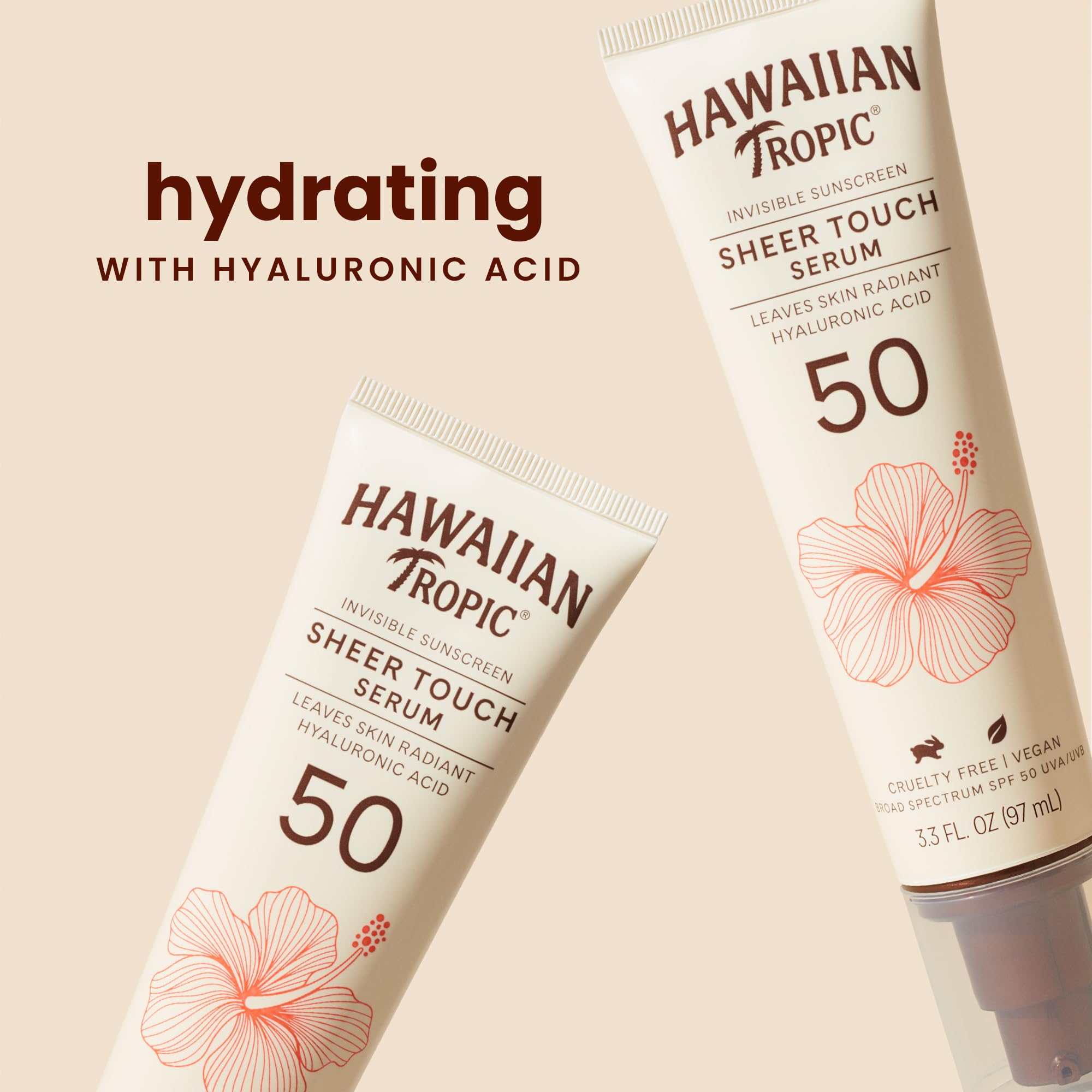 Hawaiian Tropic Sheer Touch Body Serum SPF 50, 3.3 oz | Hyaluronic Acid Serum, Sunscreen Serum, Hydrating Serum, Travel Size Sunscreen, SPF 50, 3.3 oz