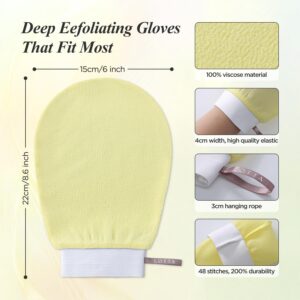 LOTTA Exfoliator glove Body scrubs 2Pcs 150D Exfoliating mitt for shower Skin exfoliator glove for Cleanse dead or Dry skin Back tanning applicator Suitable for Men and Women Pink or Yellow