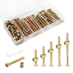 crib screws hardware replacement kit - 16 set baby bed frame bolts &barrel nuts set, m6x40mm/ 50mm/ 60mm/ 70mm/ 80mm hex drive socket cap screws barrel nuts