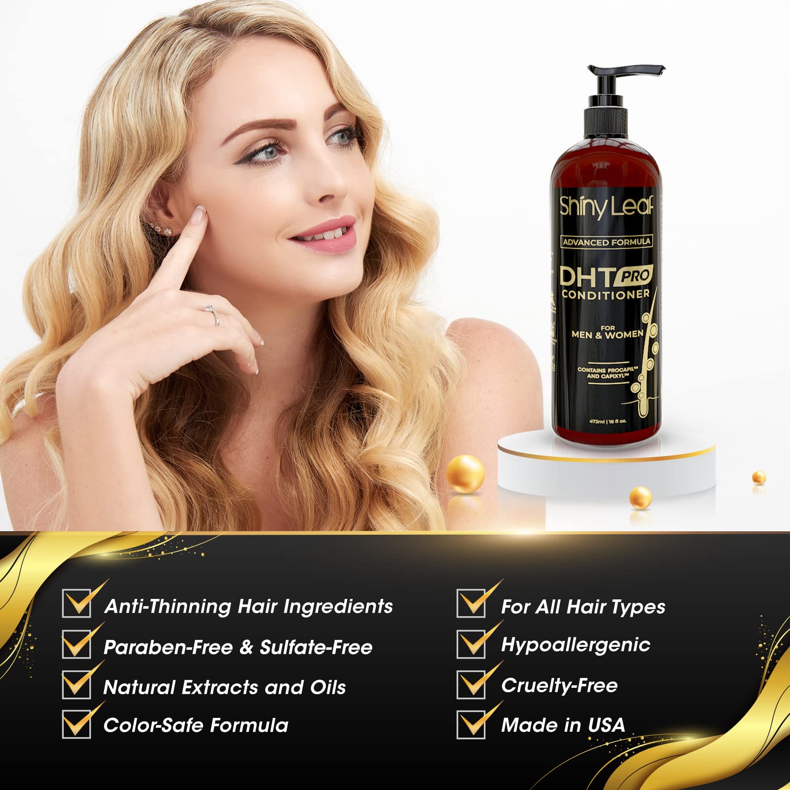 Shiny Leaf DHT Pro Conditioner - dvanced Formula with Procapil and Capixyl, DHT Blockers and Natural Extracts, Hair Loss Conditioner For Women And Men, 16 Fl. Oz