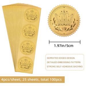 CRASPIRE Crown Stickers 2" Gold Foil Sticker 100pcs Certificate Seals Gold Embossed Round Embossed Foil Seal Stickers for Envelopes Invitation Card Diplomas Awards Graduation Celebration