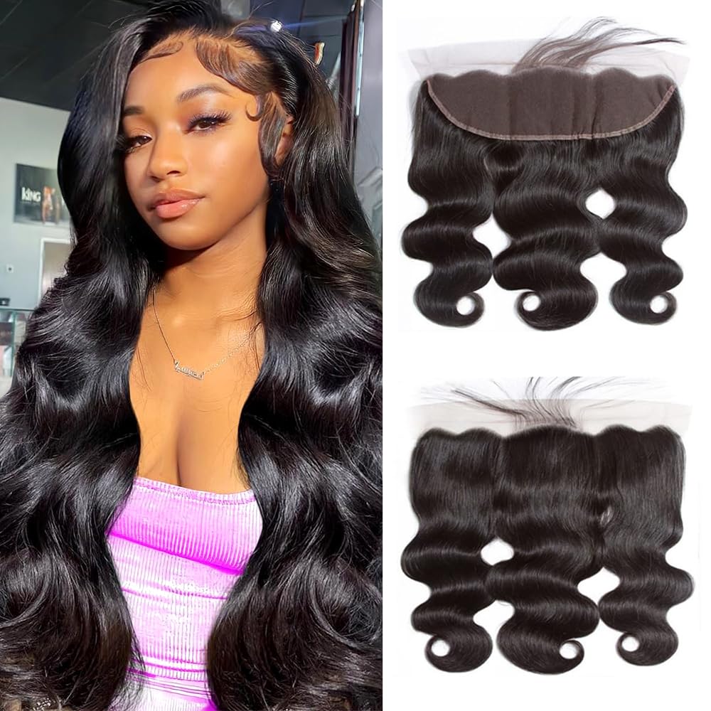 13x4 Frontal Body Wave Lace Frontal 100% Human Hair Ear to Ear lace Frontal 13x4 Body wave hd Transparent Lace Frontal Only with Baby Hair Natural Color (13x4 Lace Frontal, 10 Inch)