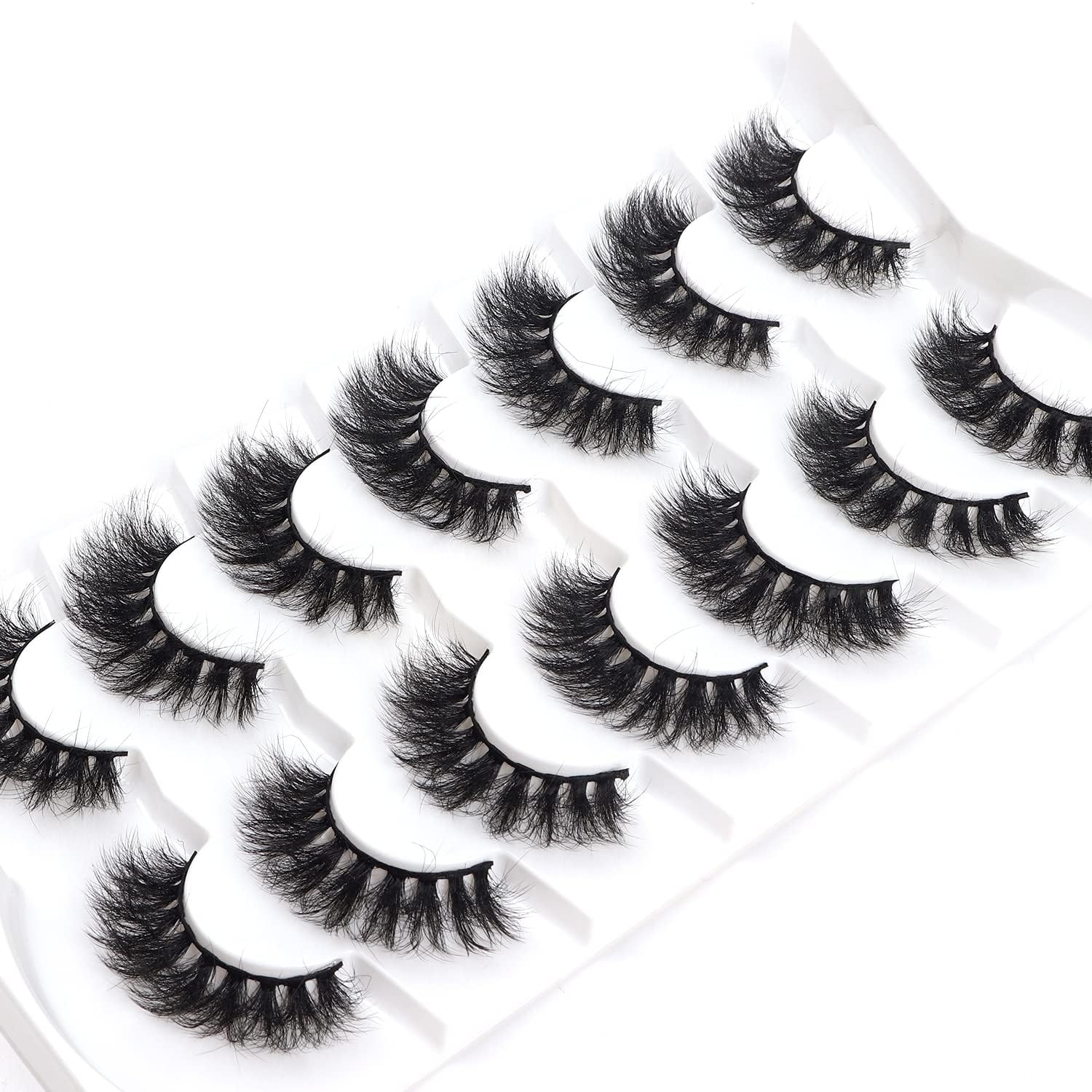 Wleec Beauty Fluffy Mink Lashes 16mm, 3D Fake Eyelashes Thick, Dramatic Eye Lashes Pack (7 Pairs, Black, FM36)