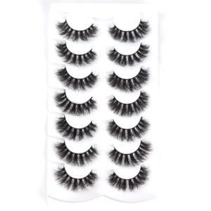 Wleec Beauty Fluffy Mink Lashes 16mm, 3D Fake Eyelashes Thick, Dramatic Eye Lashes Pack (7 Pairs, Black, FM36)