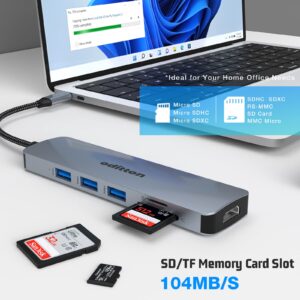 USB C HUB, oditton 6 in 1 Docking Station USB C Adapter with 4K HDMI Output, USB 3.0 Up to 5Gpbs, SD&TF Card Slot, Compatible for Laptop and Other Type C Devices