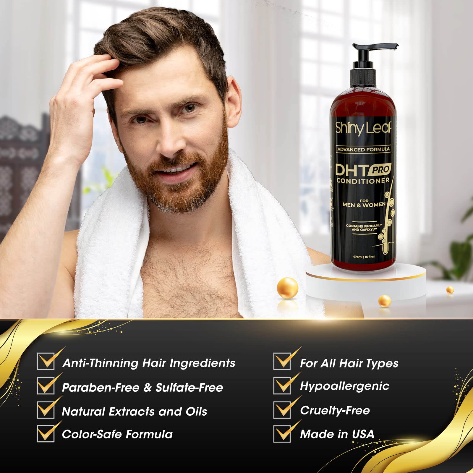 Shiny Leaf DHT Pro Conditioner - dvanced Formula with Procapil and Capixyl, DHT Blockers and Natural Extracts, Hair Loss Conditioner For Women And Men, 16 Fl. Oz