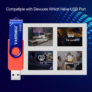 VASTDIGI 64GB USB Flash Drives 5 Pack USB 2.0 Flash Drive Swivel Memory Stick Thumb Drives with LED Light for Data Storage and Backup