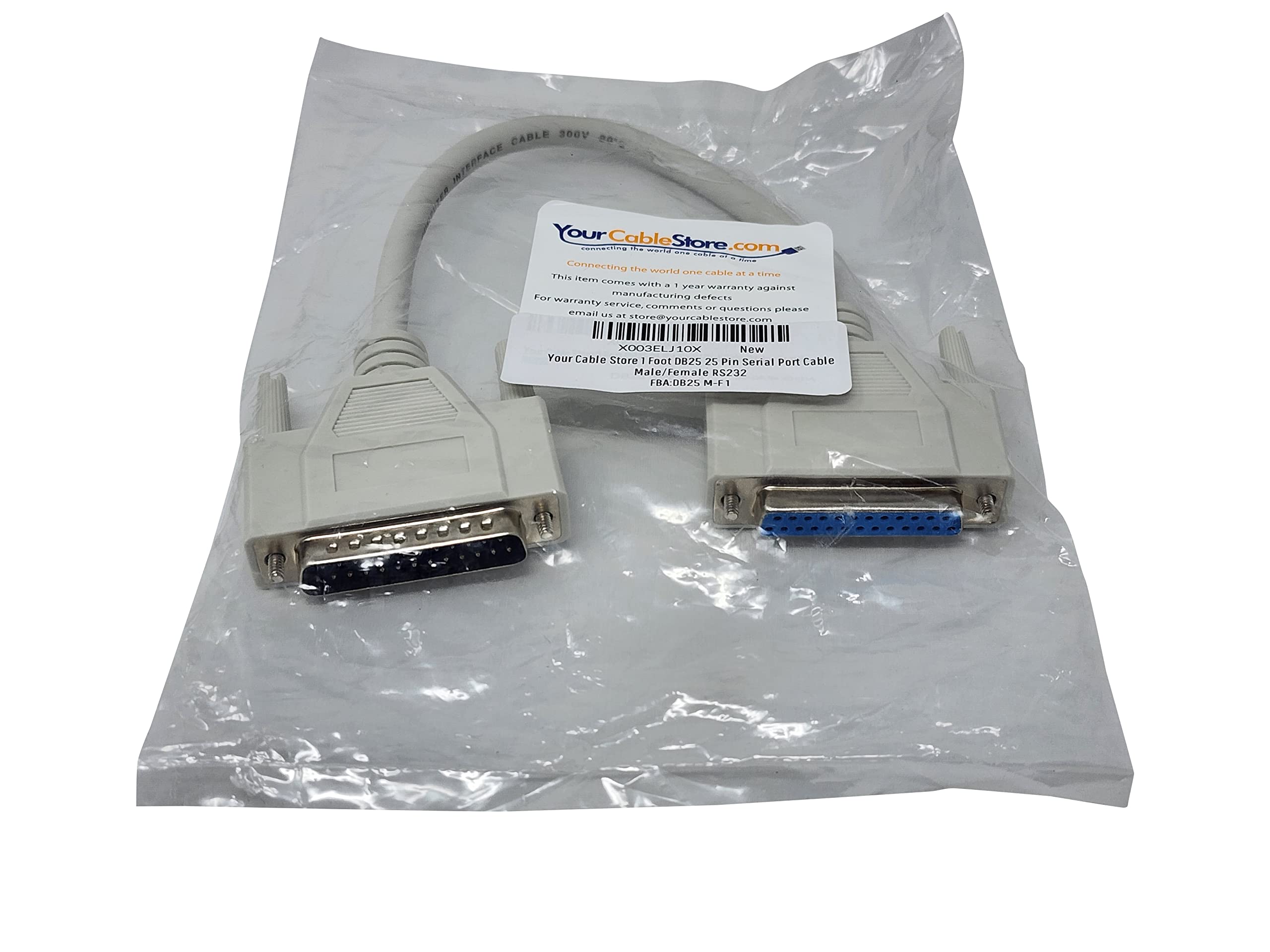 Your Cable Store 1 Foot DB25 25 Pin Serial Port Cable Male/Female RS232