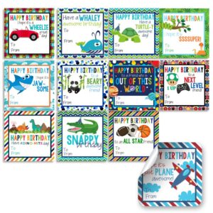 happy birthday gift tag stickers for boys, set of 24 2.5 x 2.5 mixed square birthday gift labels by amanda creation