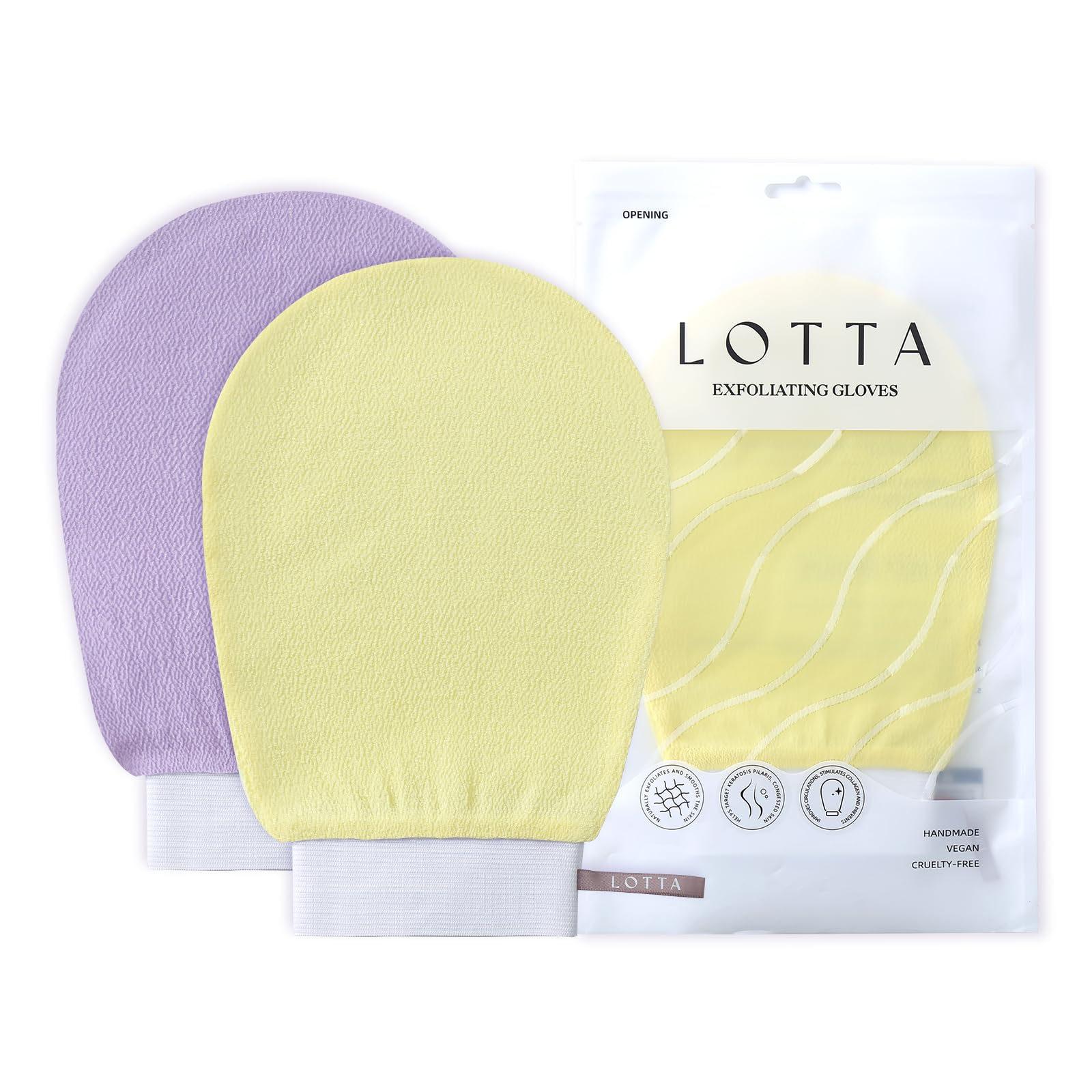 LOTTA Exfoliator glove Body scrubs 2Pcs 150D Exfoliating mitt for shower Skin exfoliator glove for Cleanse dead or Dry skin Back tanning applicator Suitable for Men and Women Pink or Yellow