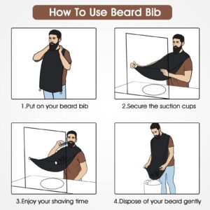 Beard Bib, Stocking Stuffers Christmas White Elephant Gifts for Men Adults Dad Husband, Beard Hair Trimmer Catcher for Sink, Non-Stick Beard Cape with 3 Suction Cups, Grooming Accessories(Black)