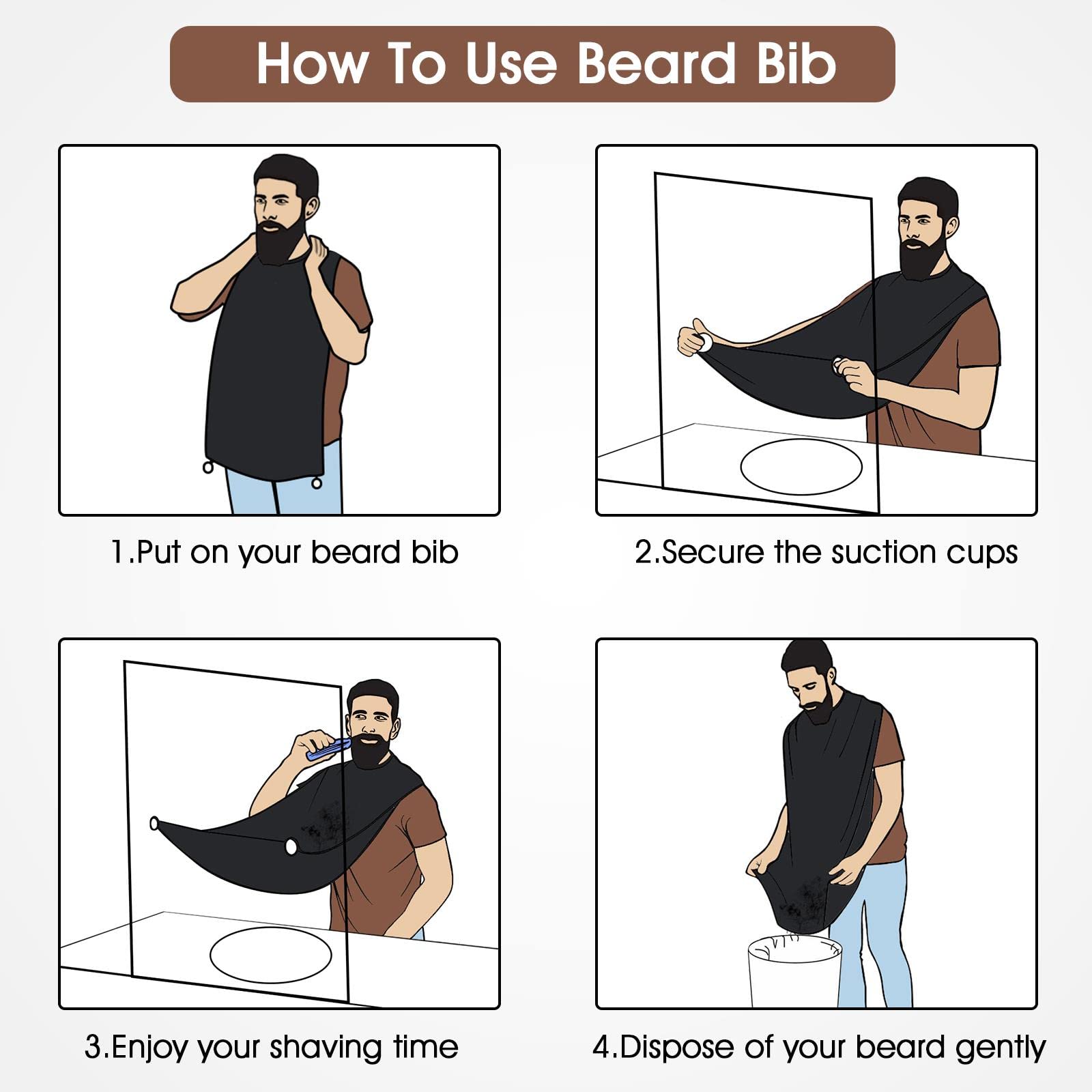 Beard Bib, Stocking Stuffers Christmas White Elephant Gifts for Men Adults Dad Husband, Beard Hair Trimmer Catcher for Sink, Non-Stick Beard Cape with 3 Suction Cups, Grooming Accessories(Black)