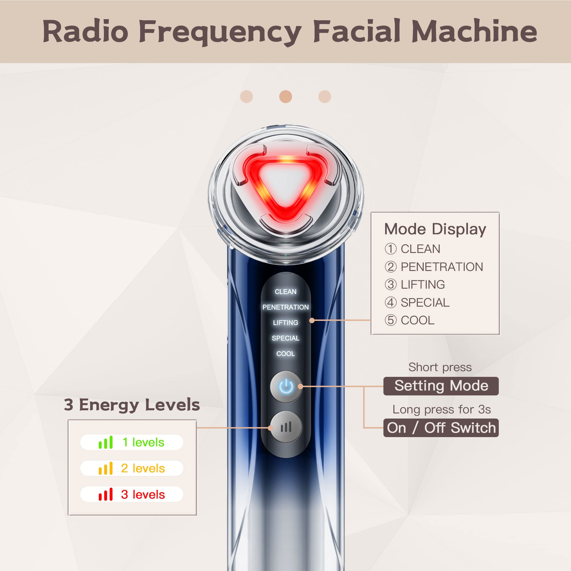 Radio Frequency Facial Machine - Home Use Anti-Aging Skin Tightening Rejuvenation Skin Care Device, Light Therapy for Wrinkles Lifting High Frequency Face Massager with EMS