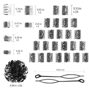 Viking Hair Beads Set (76PCS): Metal Silver Clips, Cuffs, Coils and Rings for Men's Dreadlocks, Braids, Beard Decoration