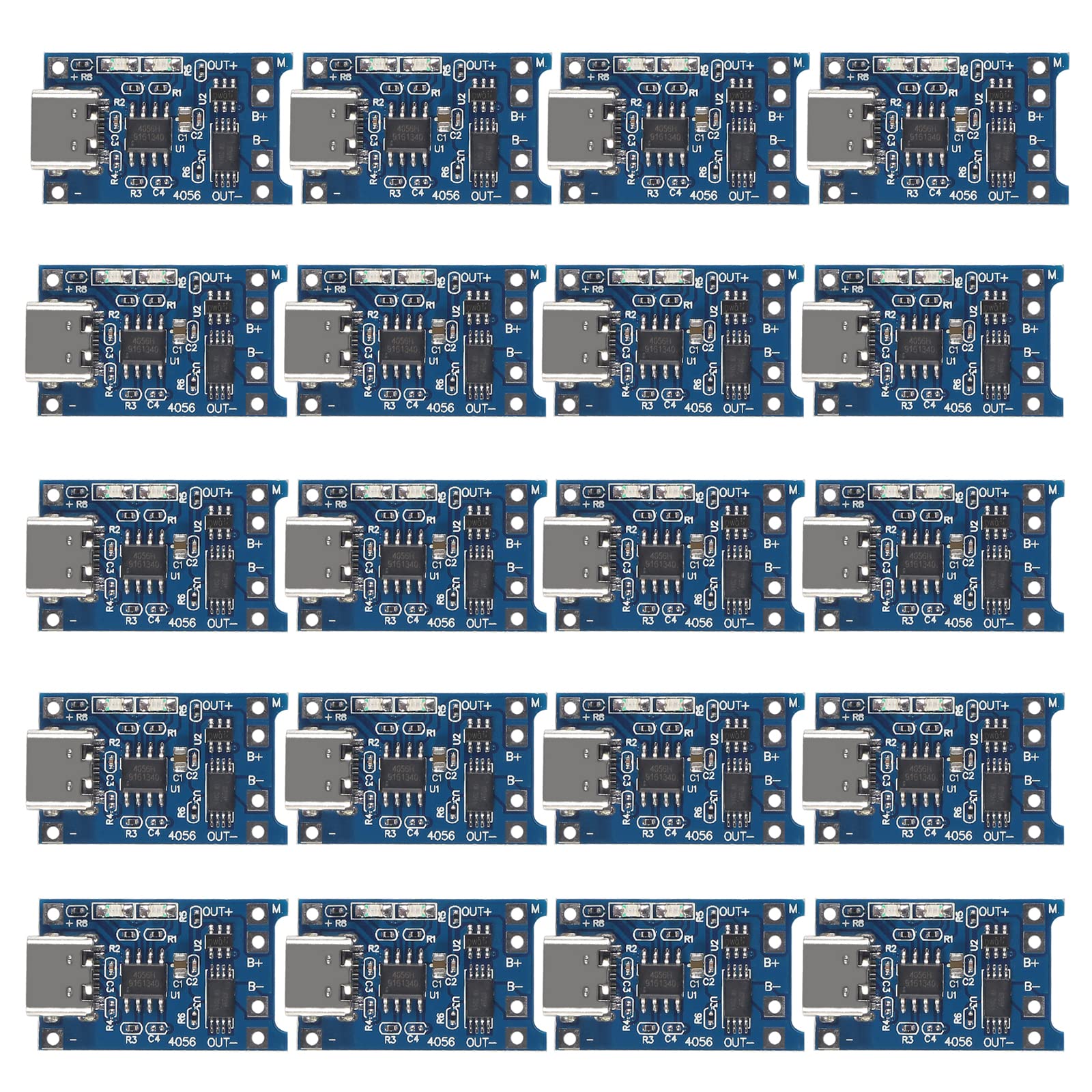 AEDIKO 20pcs TP4056 Type-C USB 5V 1A 18650 Lithium Battery Charger Module Li-ion Charging Board TC4056A with Dual Protection Function