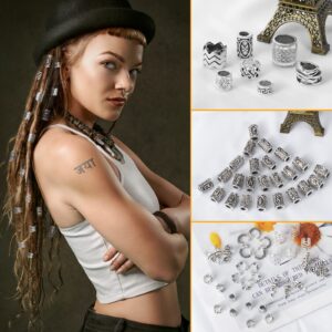 Viking Hair Beads Set (76PCS): Metal Silver Clips, Cuffs, Coils and Rings for Men's Dreadlocks, Braids, Beard Decoration