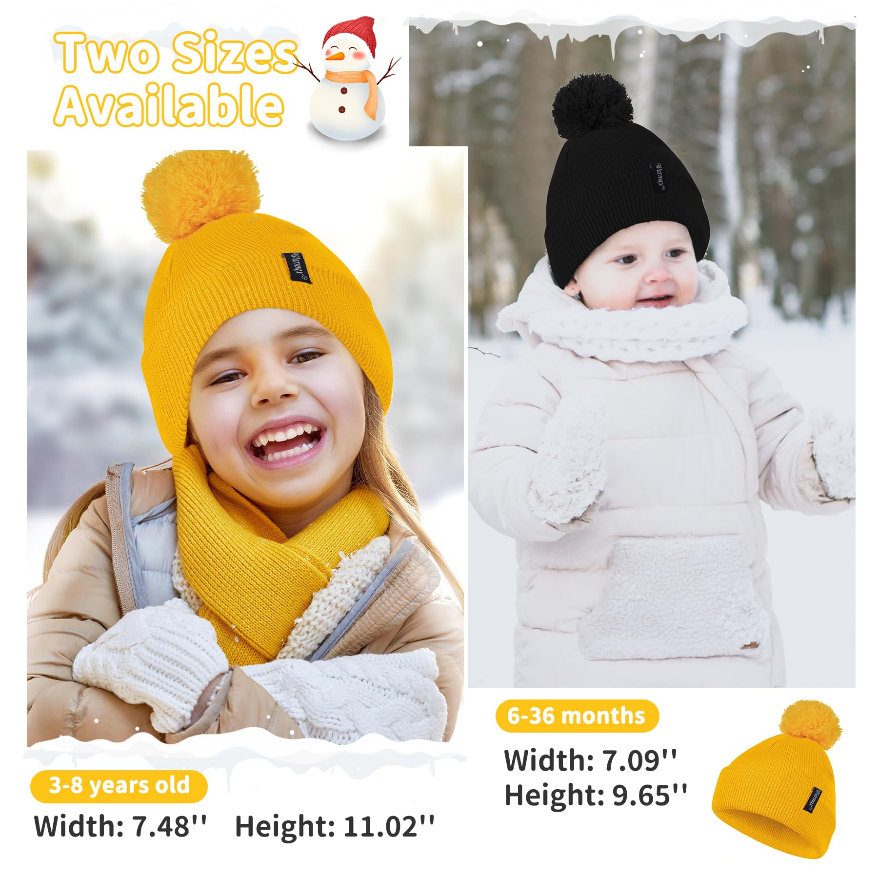 Zando Baby Beanie Baby Winter Hat Toddler Hat Double Layer Kids Knit Cap for Boys Girls Baby Pom Pom Infant Beanie Babies Red 6-36 Months