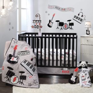 lambs & ivy rock star musical instruments 3-piece baby crib bedding set - gray