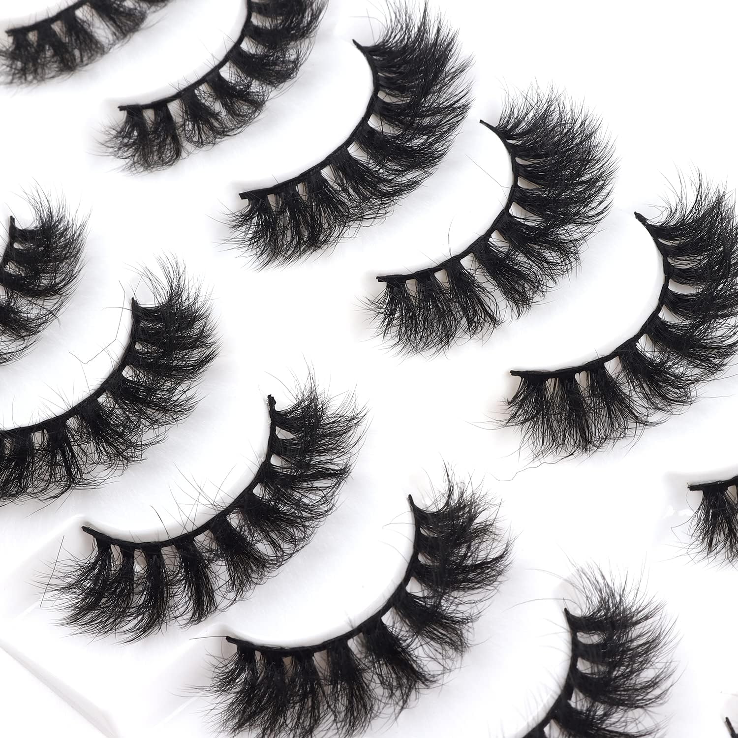 Wleec Beauty Fluffy Mink Lashes 16mm, 3D Fake Eyelashes Thick, Dramatic Eye Lashes Pack (7 Pairs, Black, FM36)