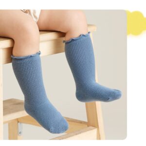 FYLuoke Baby Knee High Stockings Socks Girls Newborn Infants Long Socks Boys Toddlers Ruffled Socks(Knee-High 6 Pairs,0-6Months)