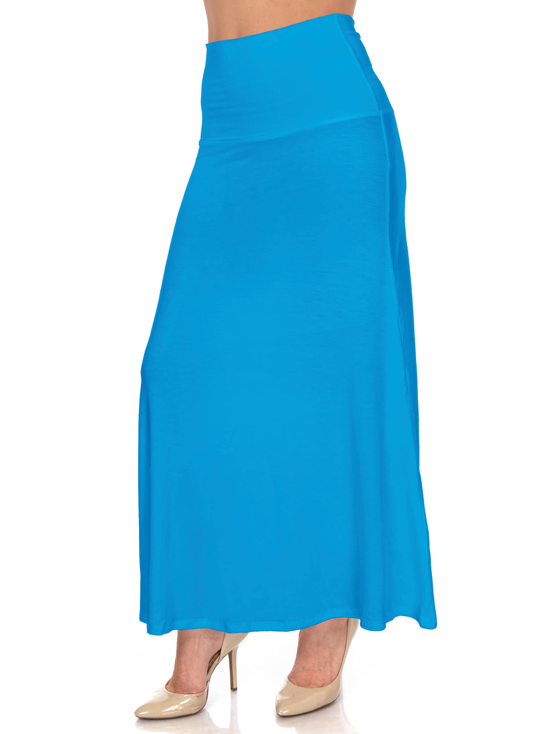 Basic ABC Casual High Waist Floor Length Maxi Skirt, 2X, Baby Blue